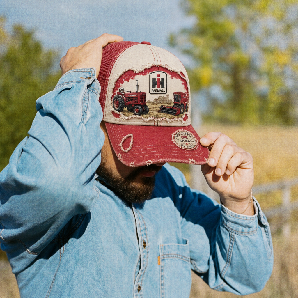 FML Vintage Farm Machinery Distressed Premium Denim Cap QH