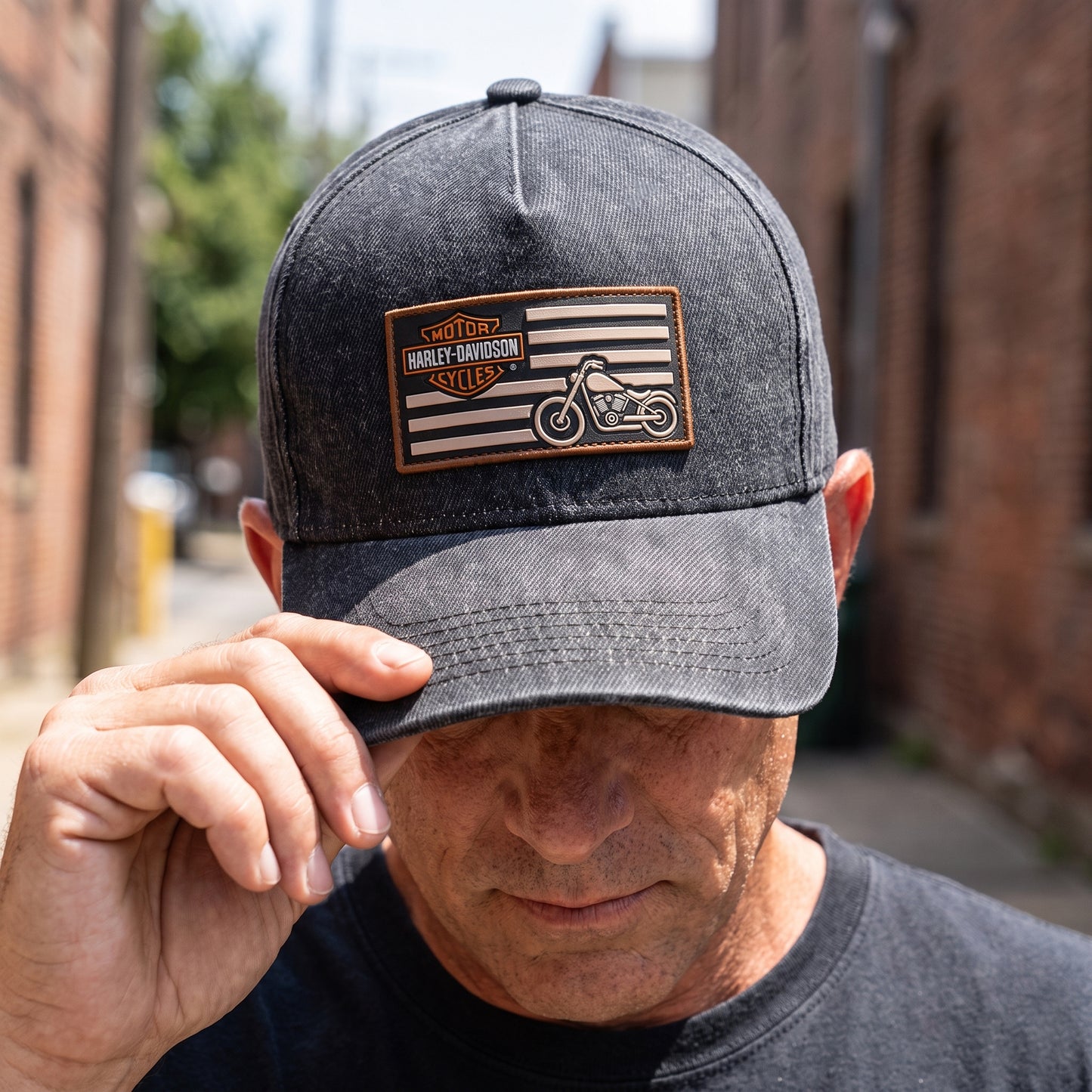 HDA Vintage Flag Motorcycle Patch Premium Denim Cap QH