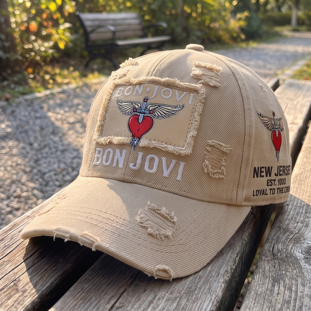 BJO Winged Heart Distressed Premium Denim Cap QH