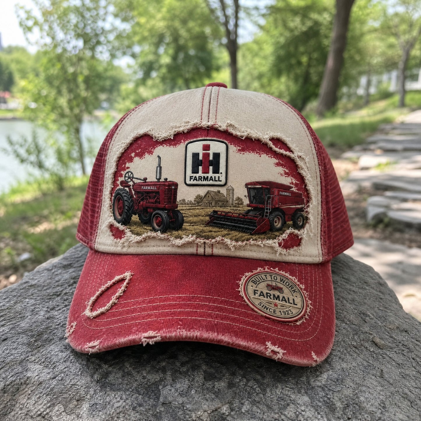 FML Vintage Farm Machinery Distressed Premium Denim Cap QH