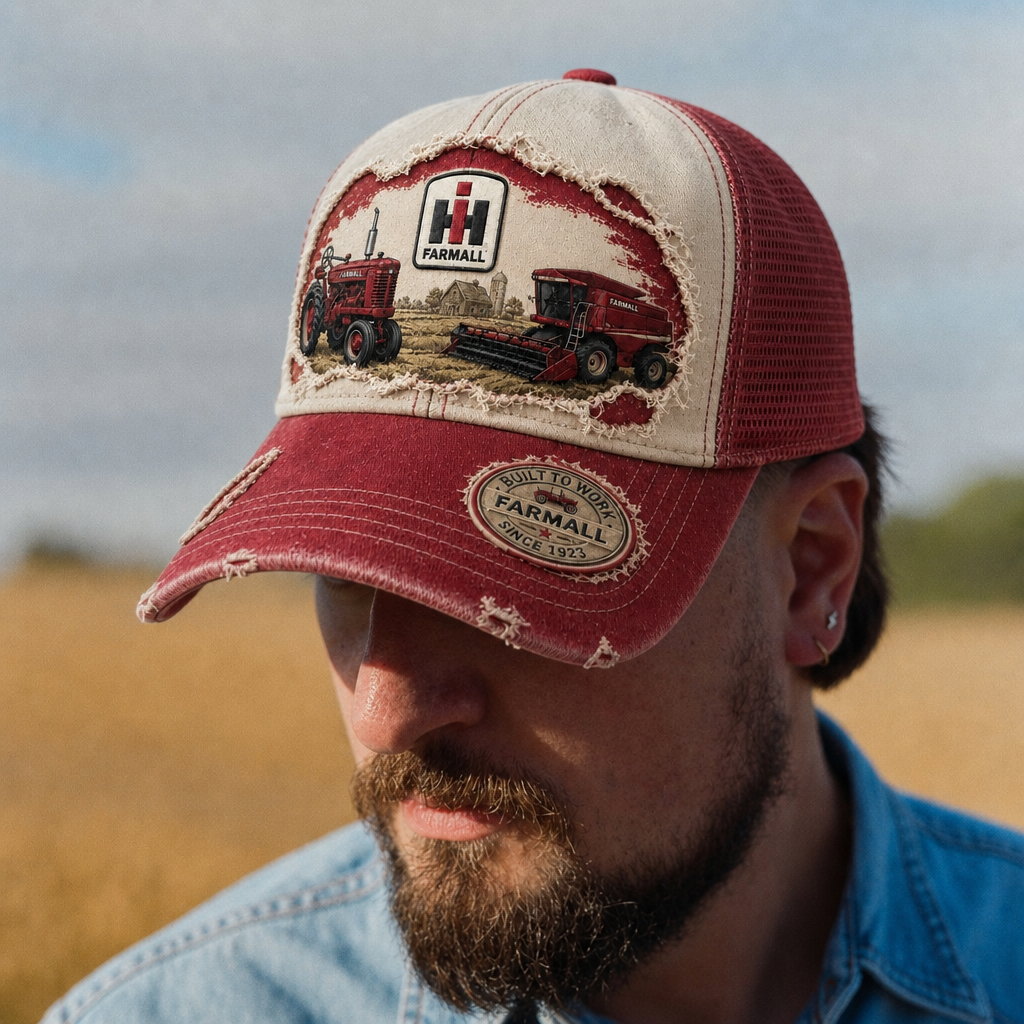 FML Vintage Farm Machinery Distressed Premium Denim Cap QH