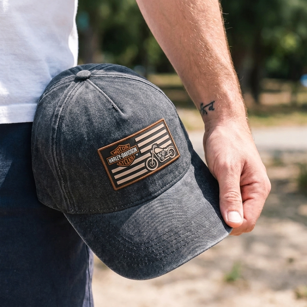 HDA Vintage Flag Motorcycle Patch Premium Denim Cap QH