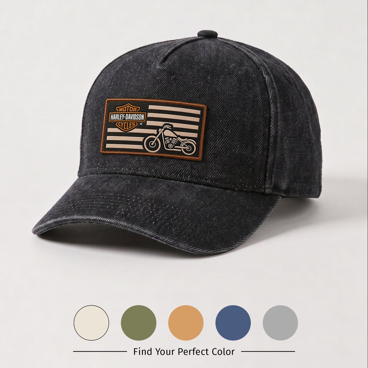 HDA Vintage Flag Motorcycle Patch Premium Denim Cap QH