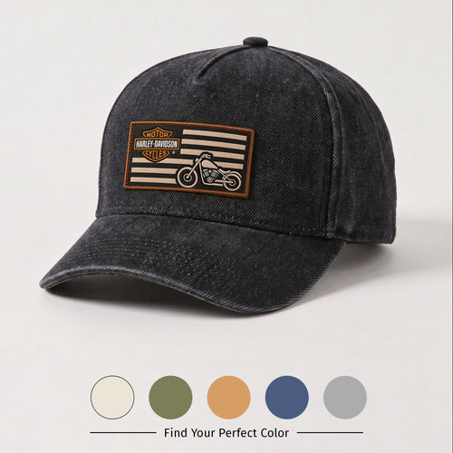HDA Vintage Flag Motorcycle Patch Premium Denim Cap QH