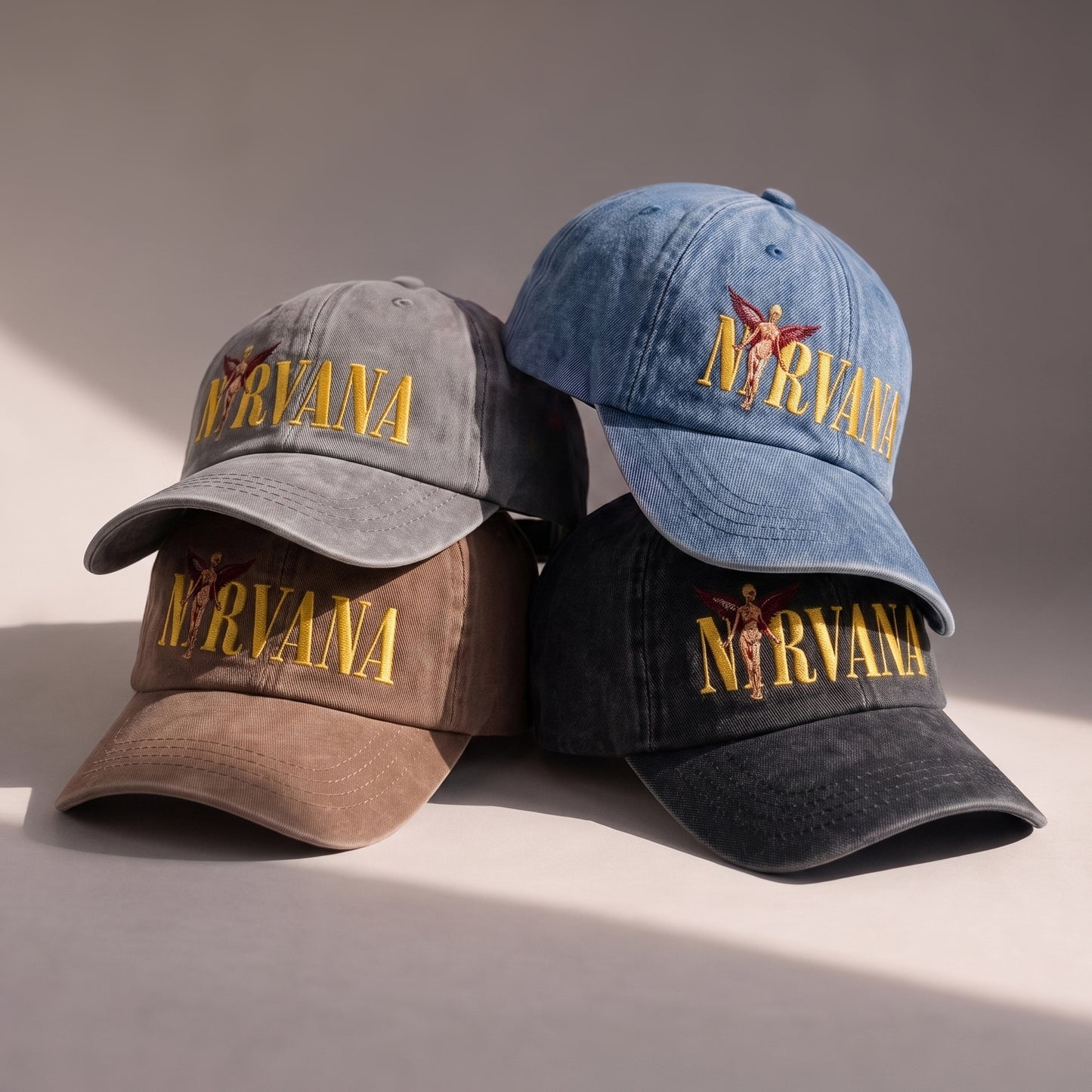 NIR Golden Winged Angel Embroidered Premium Denim Cap QH
