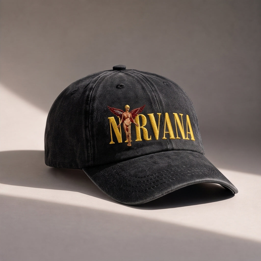 NIR Golden Winged Angel Embroidered Premium Denim Cap QH