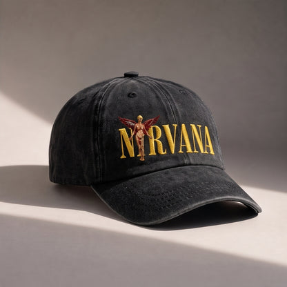 NIR Golden Winged Angel Embroidered Premium Denim Cap QH