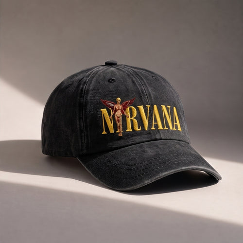 NIR Golden Winged Angel Embroidered Premium Denim Cap QH
