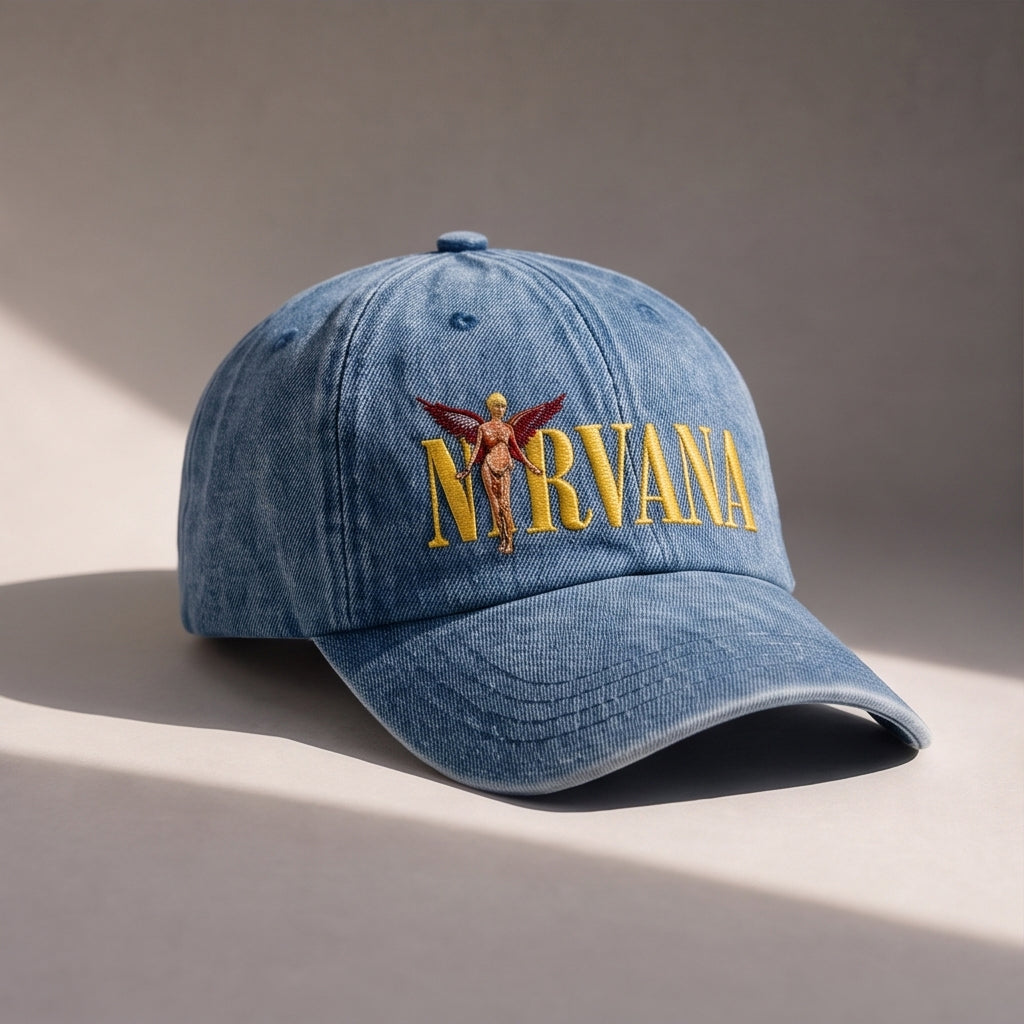 NIR Golden Winged Angel Embroidered Premium Denim Cap QH