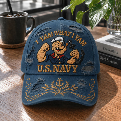 POP Vintage Sailor Embroidered Distressed Denim Cap