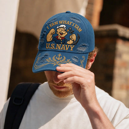 POP Vintage Sailor Embroidered Distressed Denim Cap