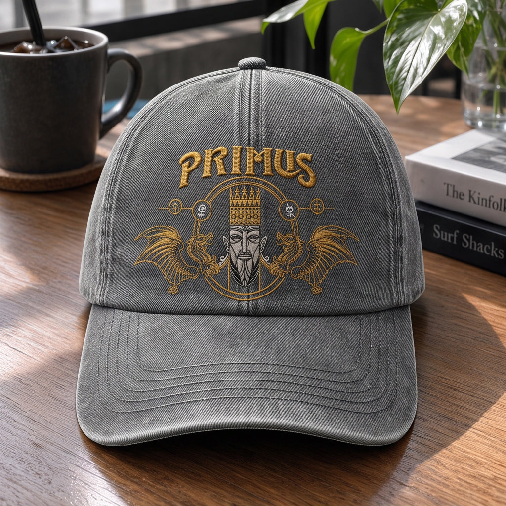 PRM Egyptian King And Dragons Embroidered Premium Denim Cap QH