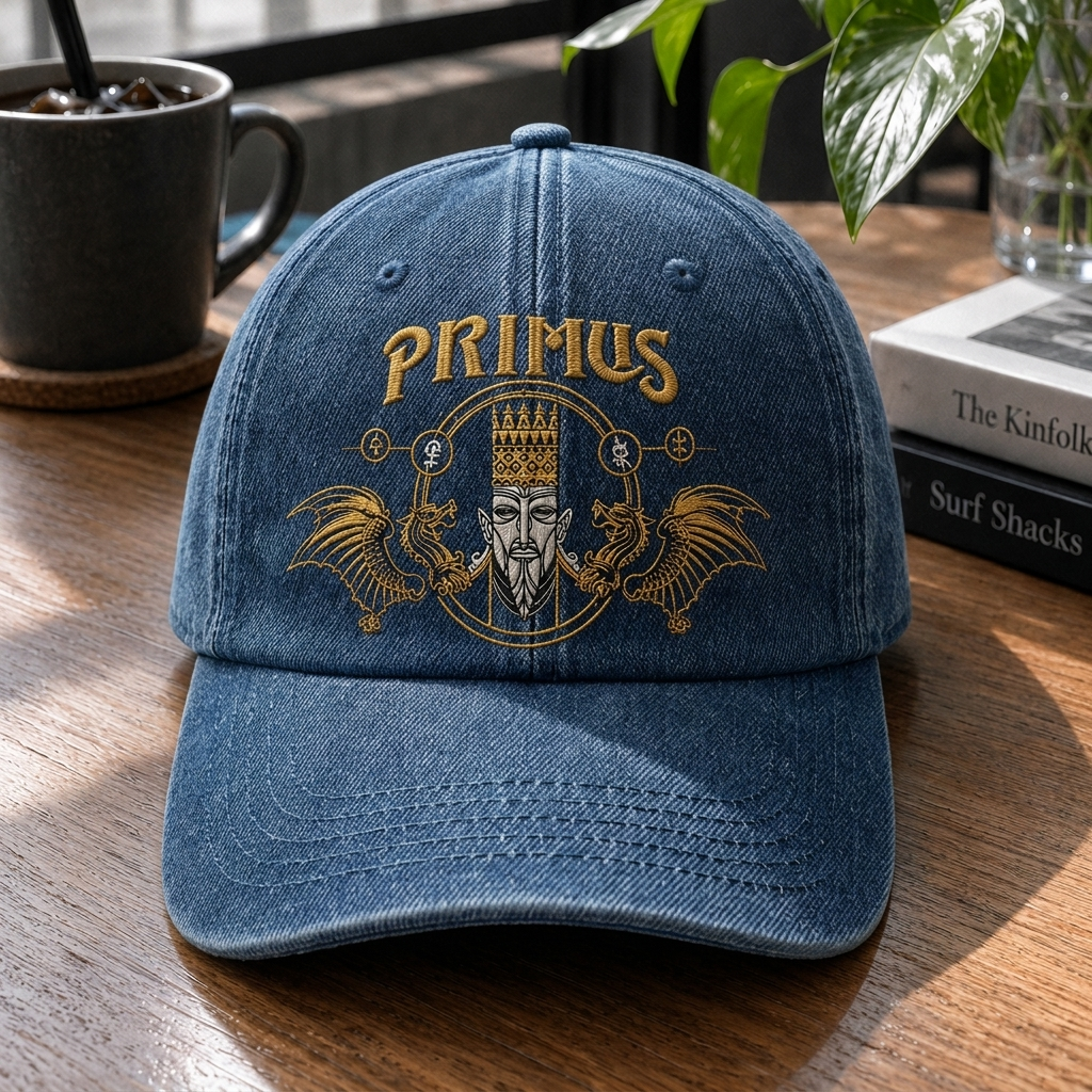 PRM Egyptian King And Dragons Embroidered Premium Denim Cap QH