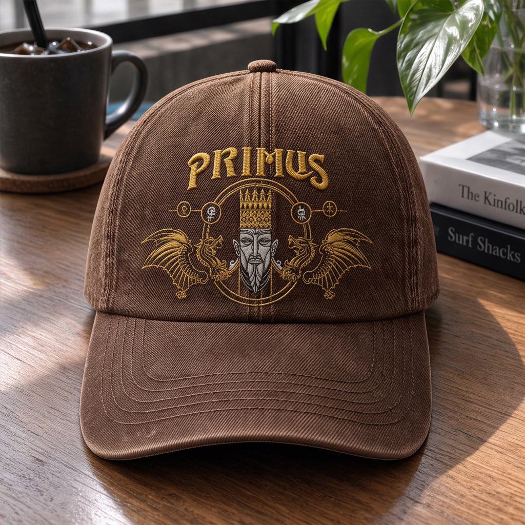 PRM Egyptian King And Dragons Embroidered Premium Denim Cap QH