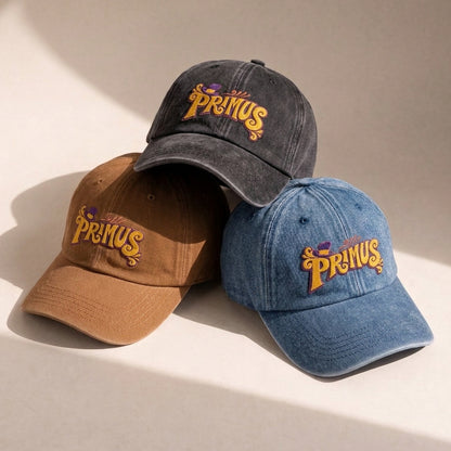 PRM Retro Typography Logo Embroidered Premium Denim Cap QH