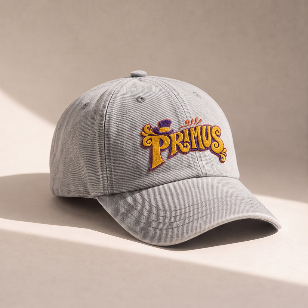 PRM Retro Typography Logo Embroidered Premium Denim Cap QH