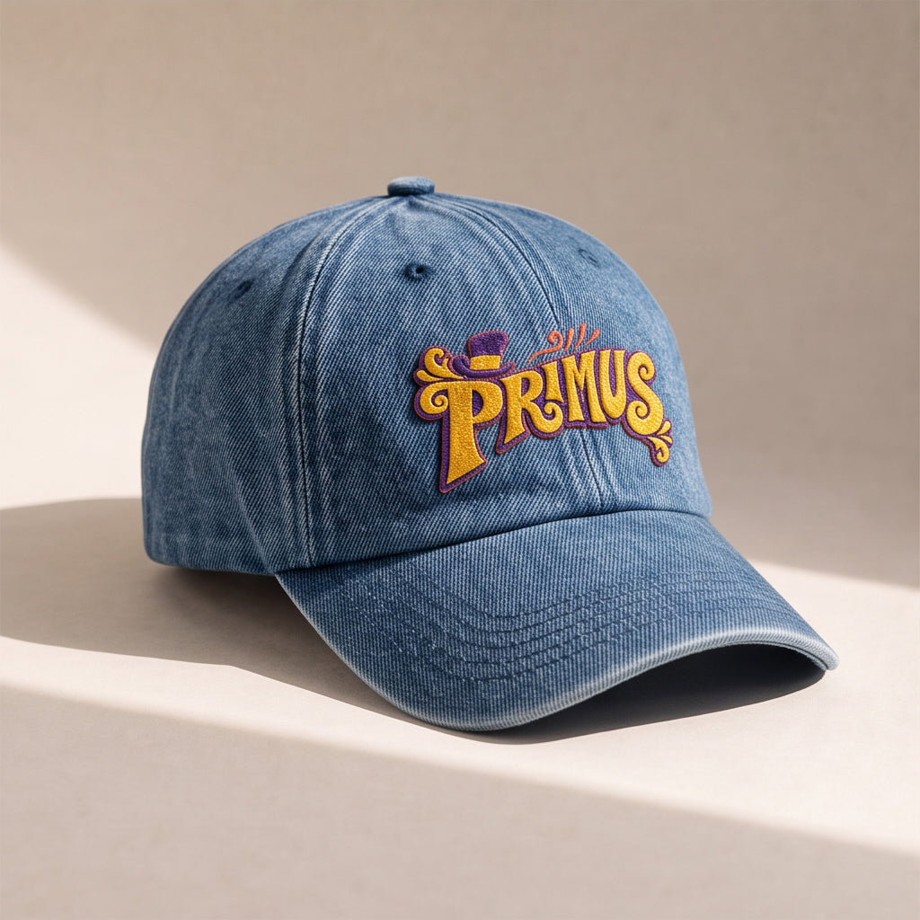 PRM Retro Typography Logo Embroidered Premium Denim Cap QH