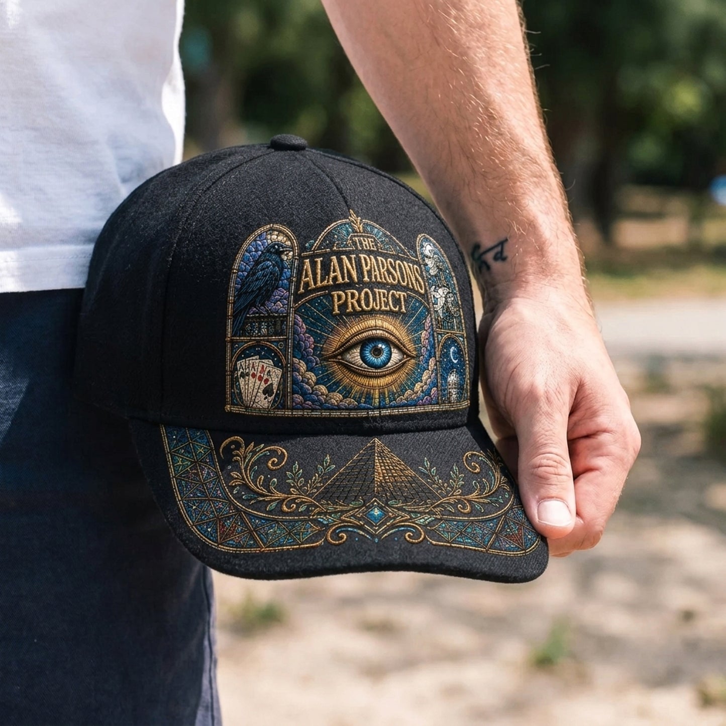Mystic Eye Stained Glass Embroidered Denim Cap