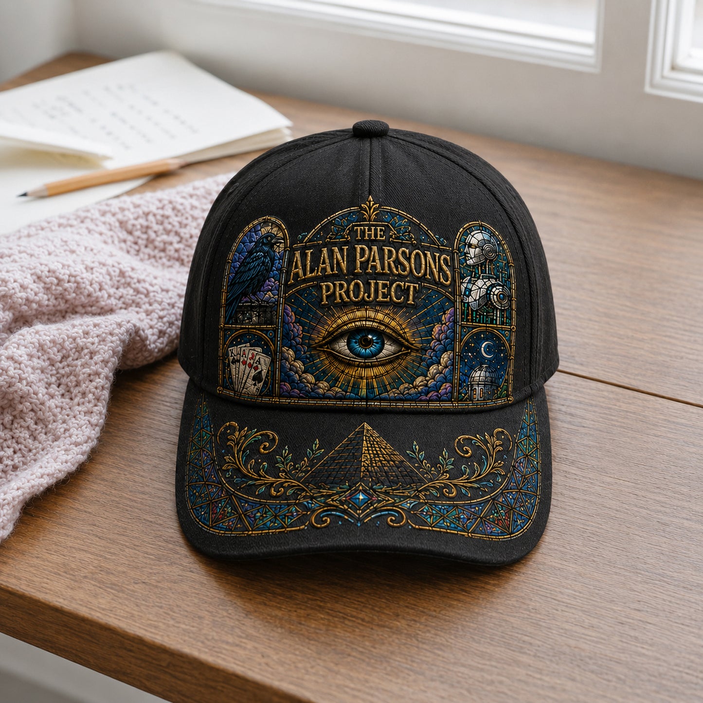 Mystic Eye Stained Glass Embroidered Denim Cap