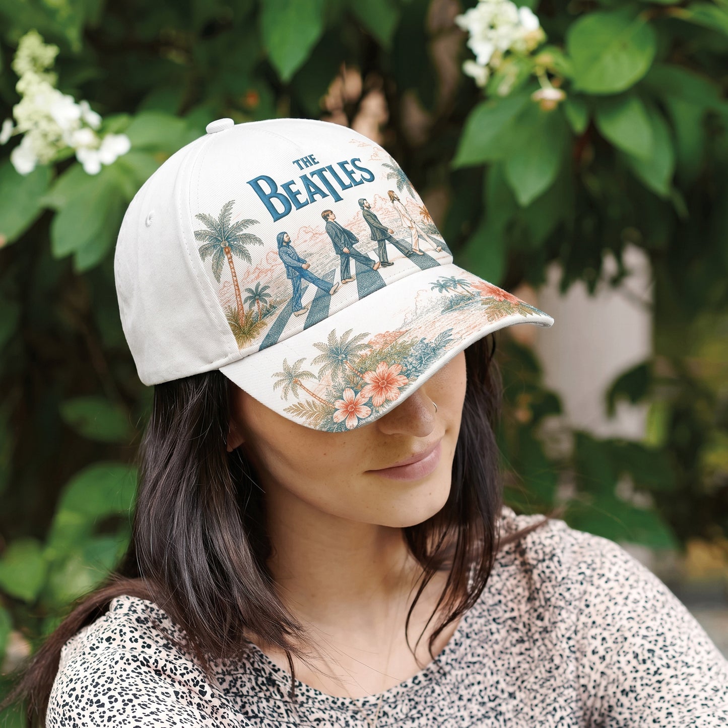Retro Crosswalk Tropical Embroidered Denim Cap