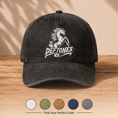 DEF White Pony Horse Logo Premium Denim Cap QH