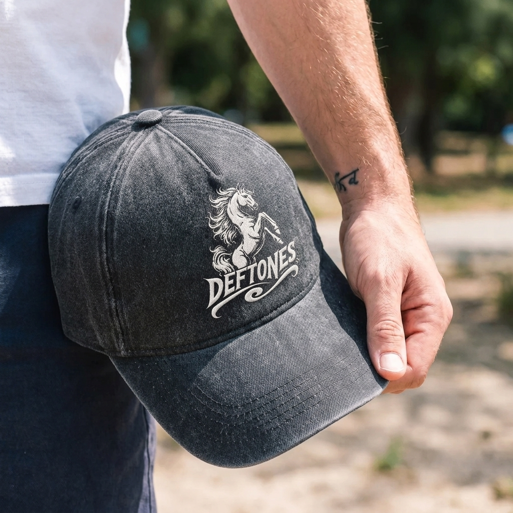 DEF White Pony Horse Logo Premium Denim Cap QH