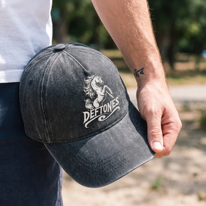 DEF White Pony Horse Logo Premium Denim Cap QH
