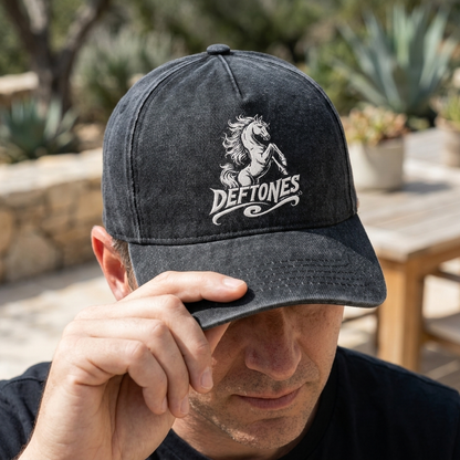 DEF White Pony Horse Logo Premium Denim Cap QH