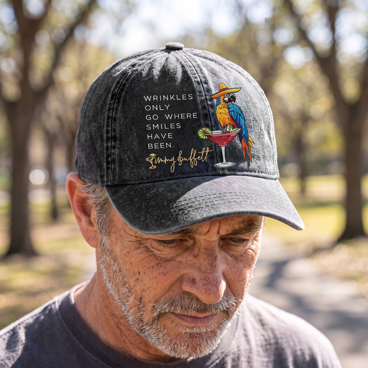 JBU Wrinkles And Smiles Quote Premium Denim Cap QH