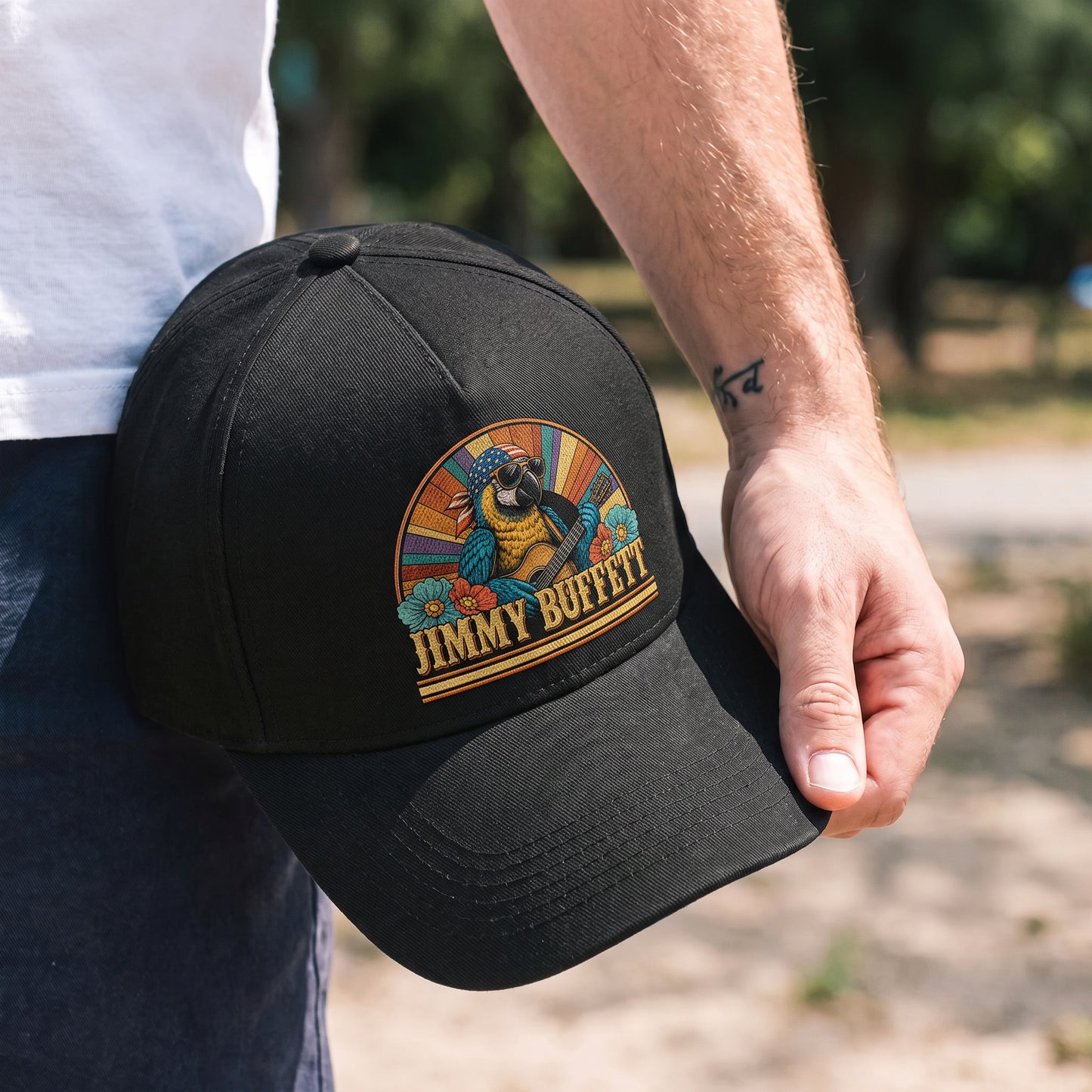 JBU Parrot Guitar Sunset Premium Denim Cap QH