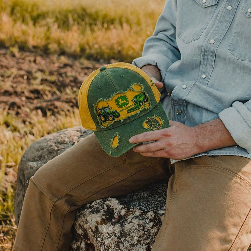JDE Green Farm Machinery Distressed Premium Denim Cap QH