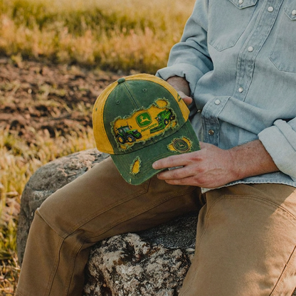 JDE Green Farm Machinery Distressed Premium Denim Cap QH