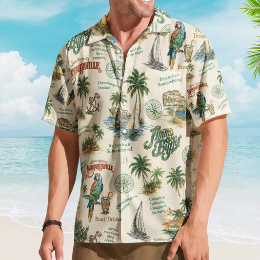 Retro Island Escape Collage Hawaiian Shirt – Unisex Tropical Vacation Button-Up