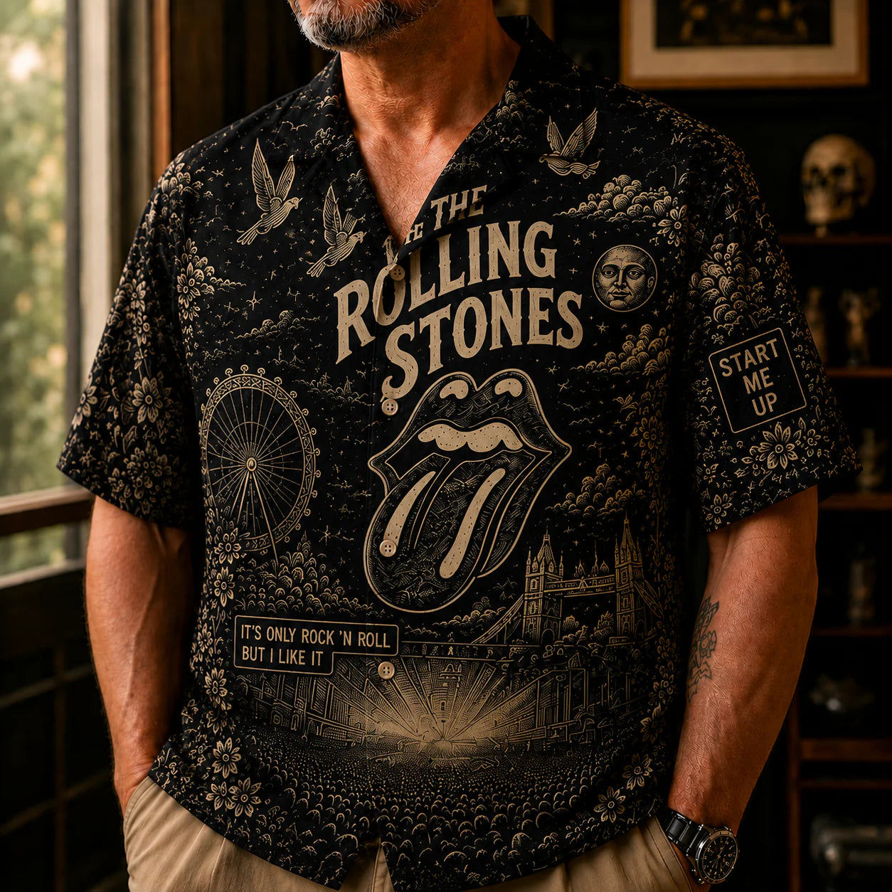 TRS Vintage Toile Hawaiian Shirt – Unisex Rock ’N’ Roll Button-Up