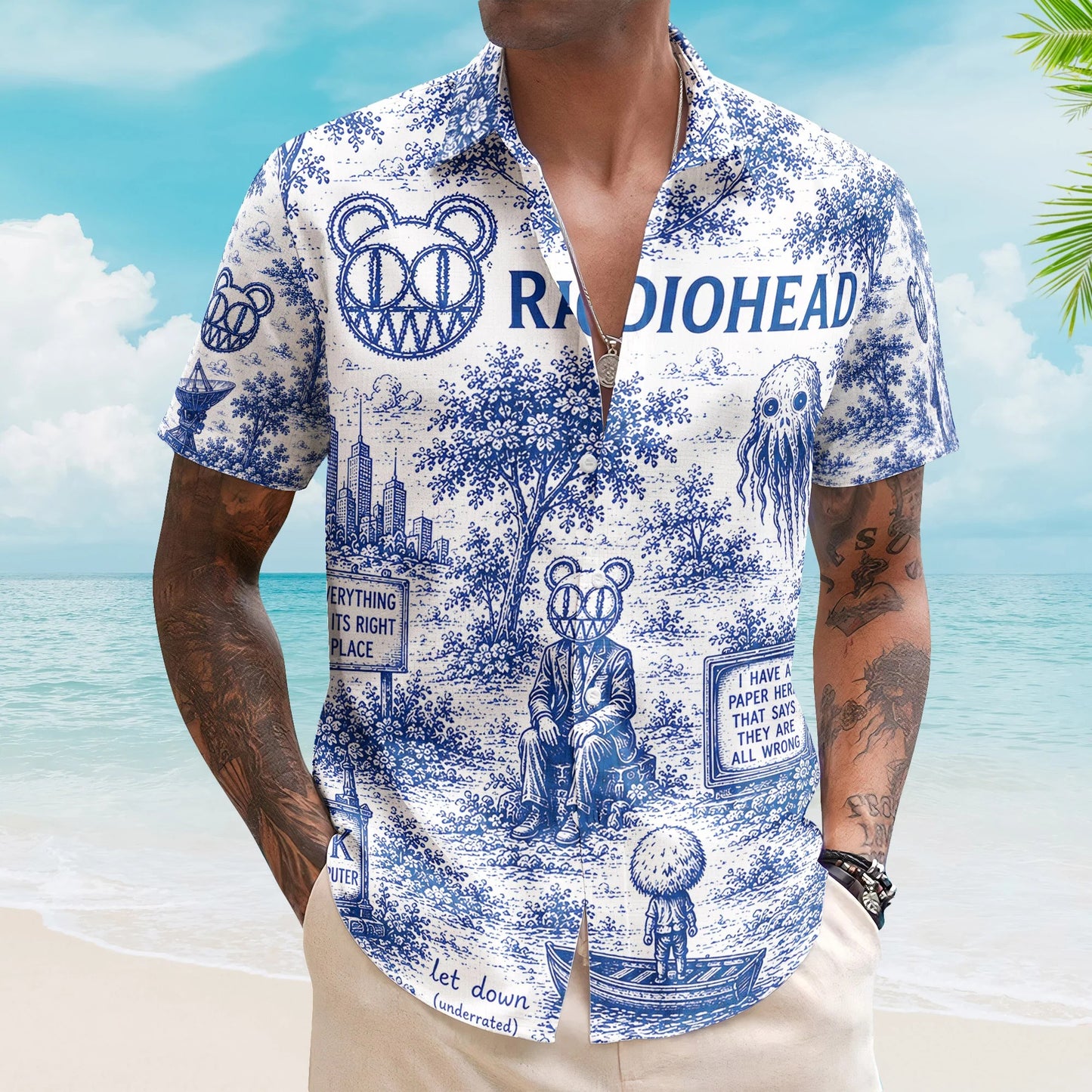 Surreal Blue Woodland Art Hawaiian Shirt – Unisex Vintage Graphic Button-Up
