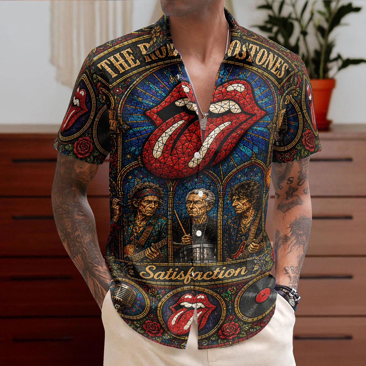 TRS Gothic Stained Glass Hawaiian Shirt – Unisex Rock ’N’ Roll Button-Up