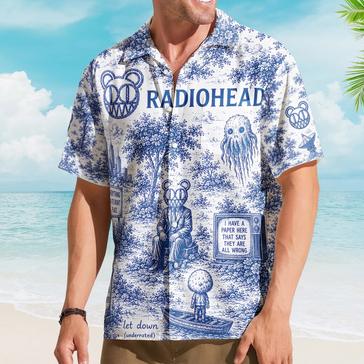 Surreal Blue Woodland Art Hawaiian Shirt – Unisex Vintage Graphic Button-Up
