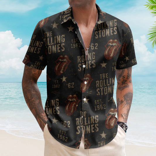 TRS Classic Tongue Logo Black Hawaiian Shirt – Unisex Rock Fan Button-Up