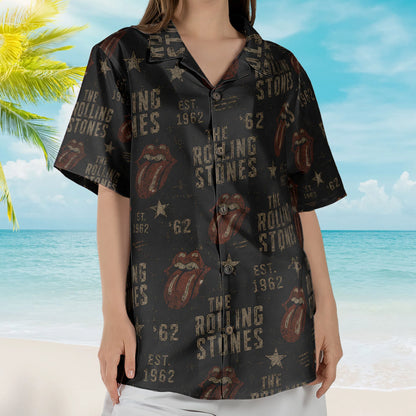 TRS Classic Tongue Logo Black Hawaiian Shirt – Unisex Rock Fan Button-Up