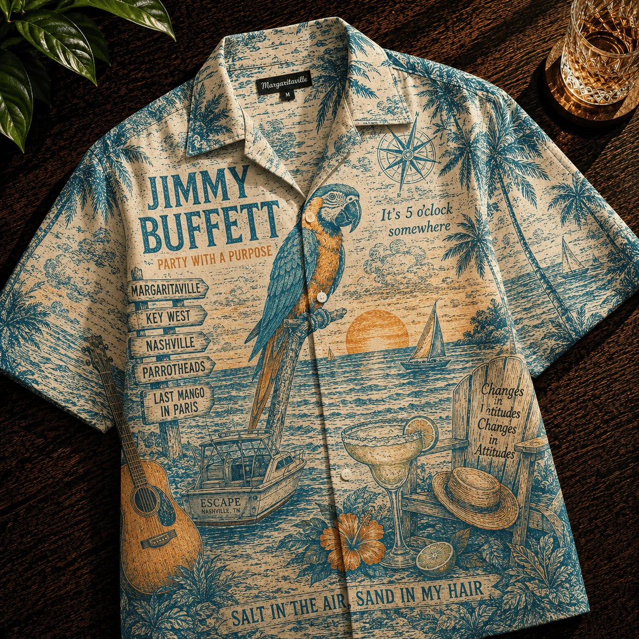 Vintage Coastal Parrot Toile Hawaiian Shirt – Unisex Ocean Escape Button-Up