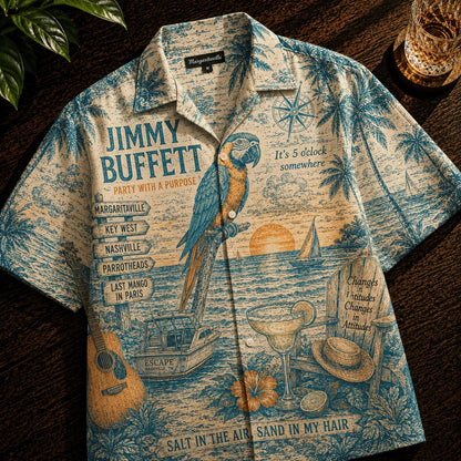 Vintage Coastal Parrot Toile Hawaiian Shirt – Unisex Ocean Escape Button-Up