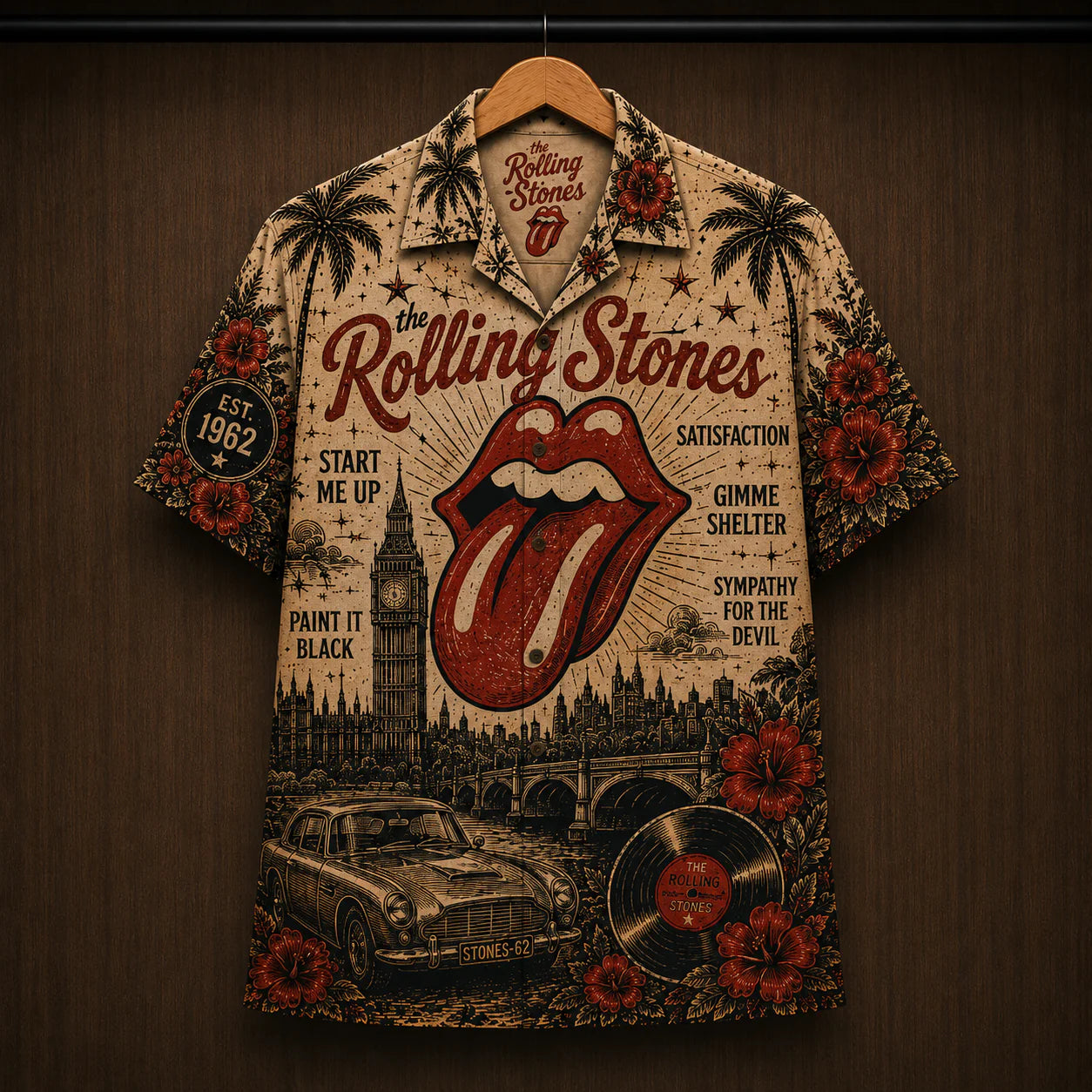 TRS Vintage Tongue Logo Hawaiian Shirt – Unisex Classic Rock Fan Gift