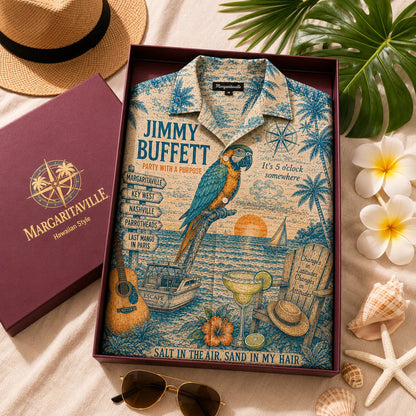 Vintage Coastal Parrot Toile Hawaiian Shirt – Unisex Ocean Escape Button-Up