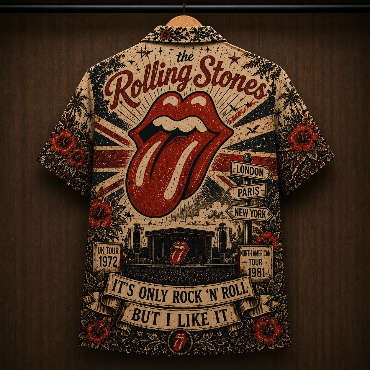 TRS Vintage Tongue Logo Hawaiian Shirt – Unisex Classic Rock Fan Gift