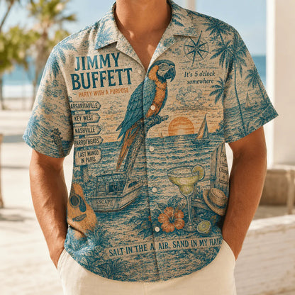 Vintage Coastal Parrot Toile Hawaiian Shirt – Unisex Ocean Escape Button-Up