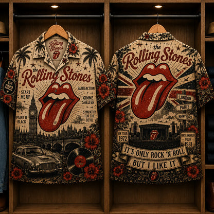 TRS Vintage Tongue Logo Hawaiian Shirt – Unisex Classic Rock Fan Gift